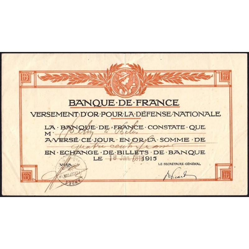 40 - Peyrehorade - Versement d'or pour la Défense Nationale - 1916 - Etat : TTB