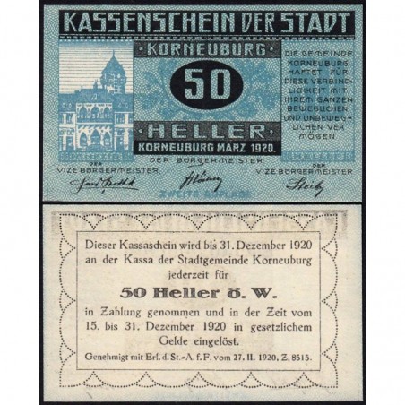 Autriche - Notgeld - Korneuburg - 50 heller - Type d - 03/1920 - Etat : NEUF