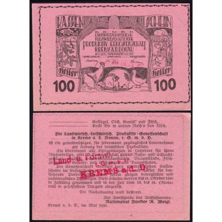 Autriche - Notgeld - Krems - 100 heller - Type b - 05/1920 - Etat : SPL