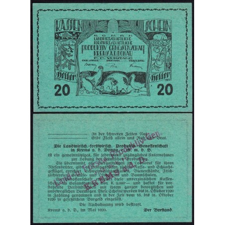 Autriche - Notgeld - Krems - 20 heller - Type e - 05/1920 - Etat : SPL