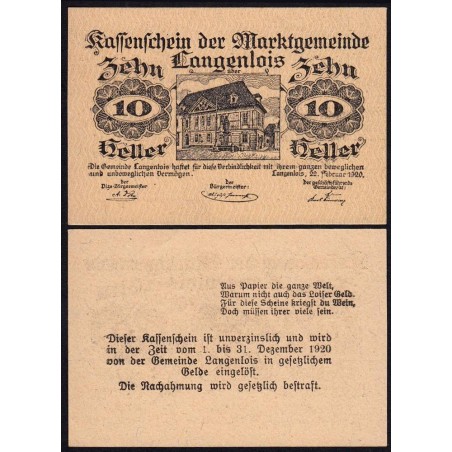 Autriche - Notgeld - Langenlois - 10 heller - Type a - 22/02/1920 - Etat : NEUF