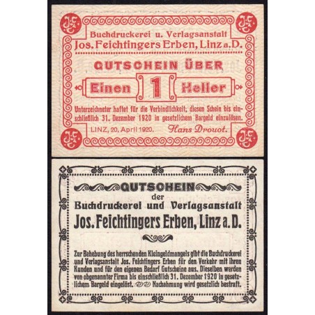 Autriche - Notgeld - Linz - 1 heller - 20/04/1920 - Etat : NEUF