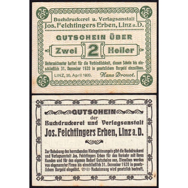 Autriche - Notgeld - Linz - 2 heller - 20/04/1920 - Etat : NEUF