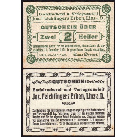 Autriche - Notgeld - Linz - 2 heller - 20/04/1920 - Etat : NEUF