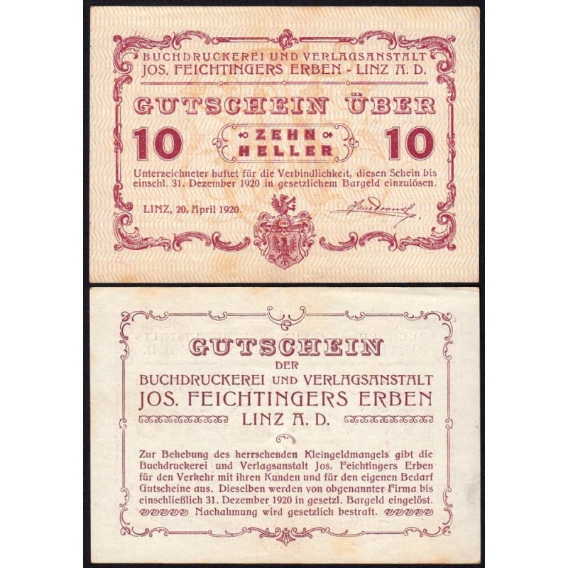 Autriche - Notgeld - Linz - 10 heller - 20/04/1920 - Etat : SUP