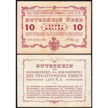 Autriche - Notgeld - Linz - 10 heller - 20/04/1920 - Etat : SUP