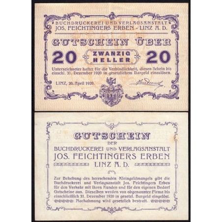 Autriche - Notgeld - Linz - 20 heller - 20/04/1920 - Etat : SUP+