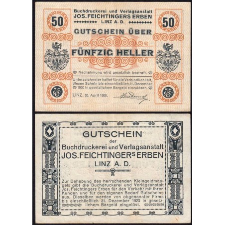 Autriche - Notgeld - Linz - 50 heller - 20/04/1920 - Etat : SUP+