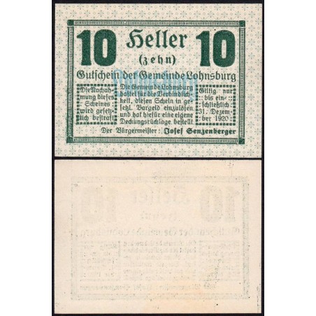 Autriche - Notgeld - Lohnsburg - 10 heller - Type c - 1920 - Etat : NEUF