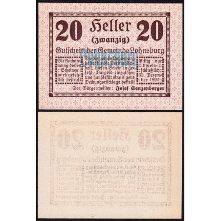 Autriche - Notgeld - Lohnsburg - 20 heller - Type d - 1920 - Etat : NEUF