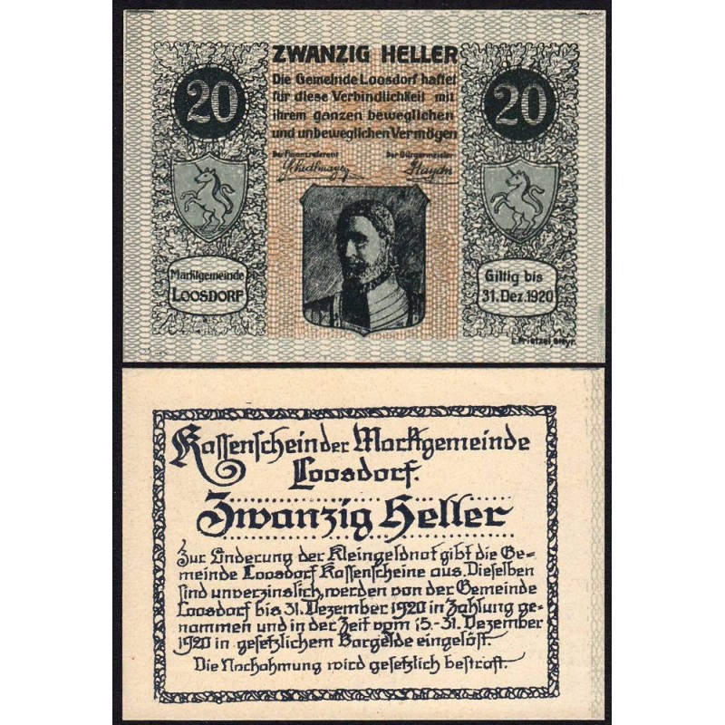 Autriche - Notgeld - Loosdorf - 20 heller - Type a - 08/04/1920 - Etat : NEUF