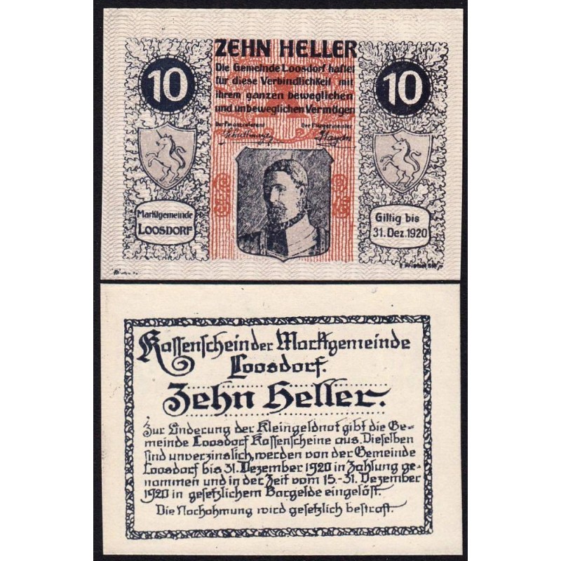 Autriche - Notgeld - Loosdorf - 10 heller - Type b - 08/04/1920 - Etat : NEUF