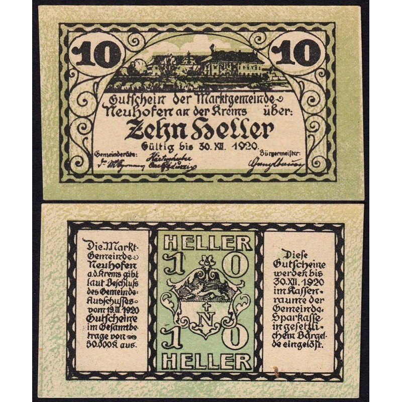 Autriche - Notgeld - Neuhofen-an-der-Krems - 10 heller - 19/03/1920 - Etat : NEUF