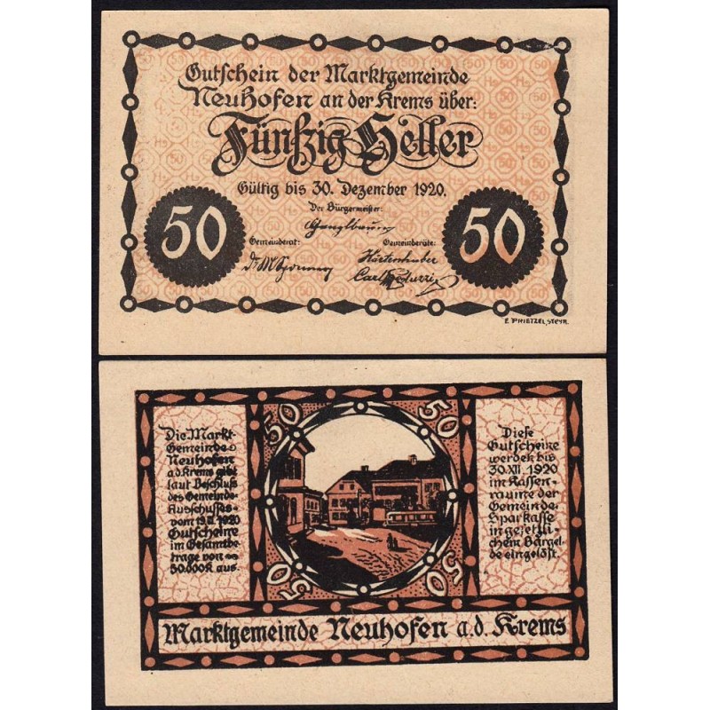 Autriche - Notgeld - Neuhofen-an-der-Krems - 50 heller - 19/03/1920 - Etat : pr.NEUF