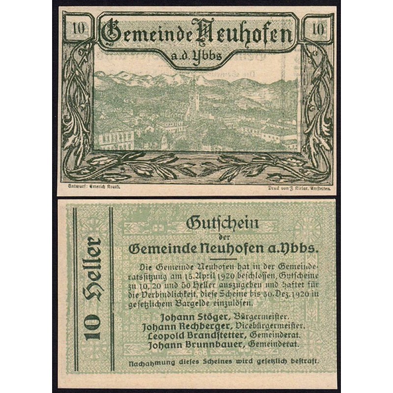 Autriche - Notgeld - Neuhofen-an-der-Ybbs - 10 heller - 15/04/1920 - Etat : NEUF