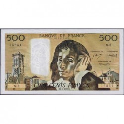 F 71-3 - 02/01/1969 - 500 francs - Pascal - Série Q.9 - Numéro RADAR - Etat : TTB