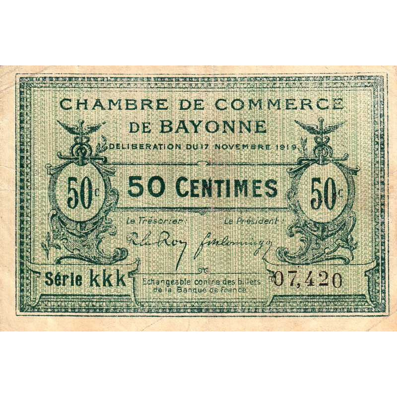 Bayonne - Pirot 21-61 - 50 centimes - Série kkk - 17/11/1919 - Etat : TTB