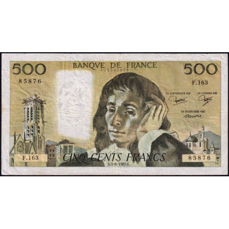 F 71-27 - 05/08/1982 - 500 francs - Pascal - Série F.163 - Etat : TB