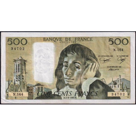 F 71-27 - 05/08/1982 - 500 francs - Pascal - Série N.164 - Etat : TTB-