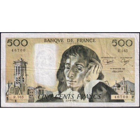 F 71-27 - 05/08/1982 - 500 francs - Pascal - Série R.165 - Etat : TB