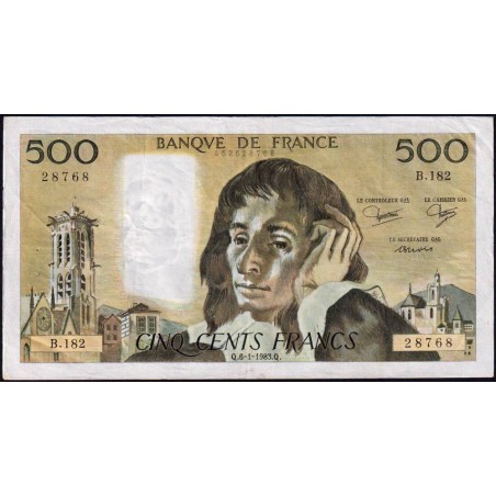 F 71-28 - 06/01/1983 - 500 francs - Pascal - Série B.182 - Etat : TTB-