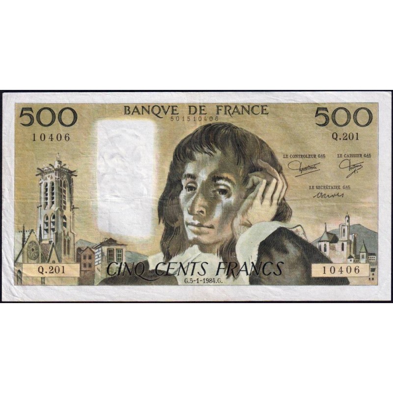 F 71-30 - 05/01/1984 - 500 francs - Pascal - Série Q.201 - Etat : TB