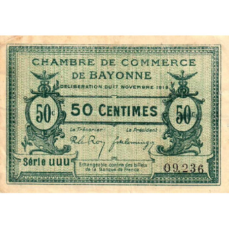 Bayonne - Pirot 21-61 - 50 centimes - Série uuu - 17/11/1919 - Etat : TTB-