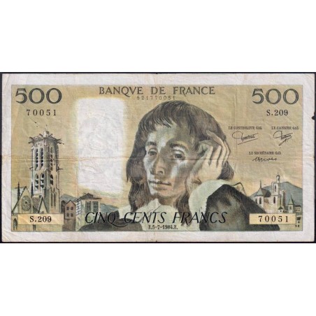 F 71-31 - 05/07/1984 - 500 francs - Pascal - Série S.209 - Etat : TB-