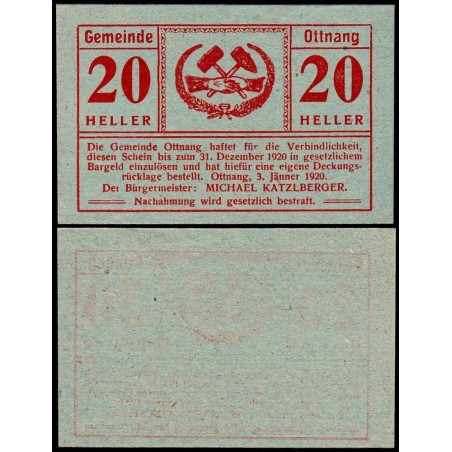 Autriche - Notgeld - Ottnang - 20 heller - Type 2 - 03/01/1920 - Etat : NEUF