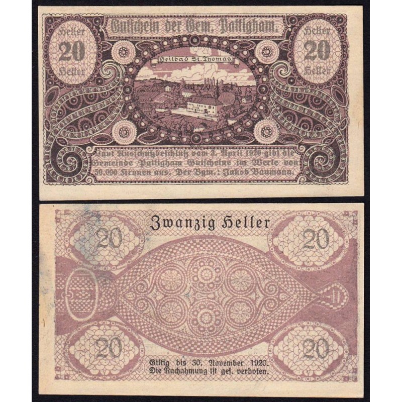 Autriche - Notgeld - Pattigham - 20 heller - 03/04/1920 - Etat : SPL