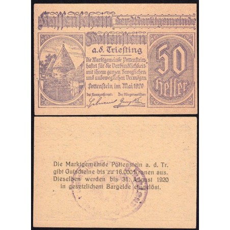 Autriche - Notgeld - Pottenstein - 50 heller - Type 2 - 05/1920 - Etat : NEUF