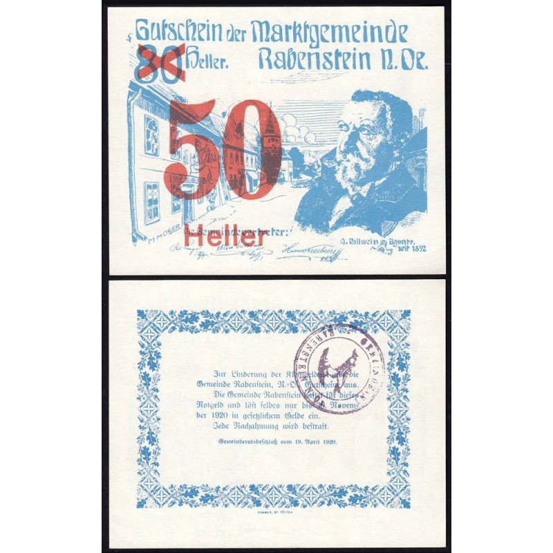 Autriche - Notgeld - Rabenstein - 50 heller - 19/04/1920 - Etat : NEUF