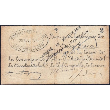 Algérie - Béni-Saf 13 - 2 francs annulé - 25/08/1915 - Etat : TB+