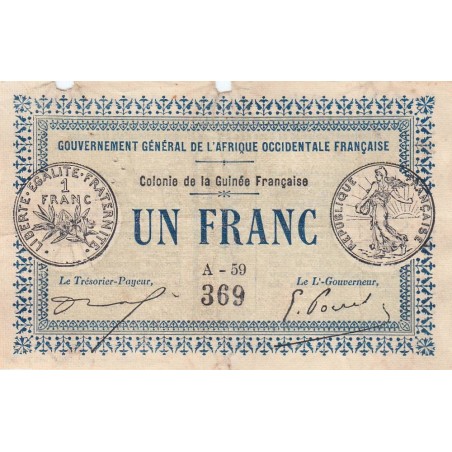 Colonie de la Guinée Française - Pick 2a_1 - 1 franc - Série A-59 - 11/02/1917 - Etat : TB