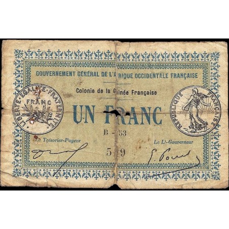 Colonie de la Guinée Française - Pick 2a_2 - 1 franc - Série B-53 - 11/02/1917 - Etat : B