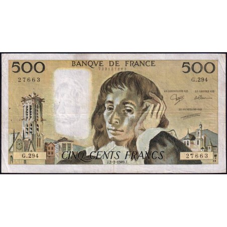 F 71-40 - 02/02/1989 - 500 francs - Pascal - Série G.294 - Etat : TB
