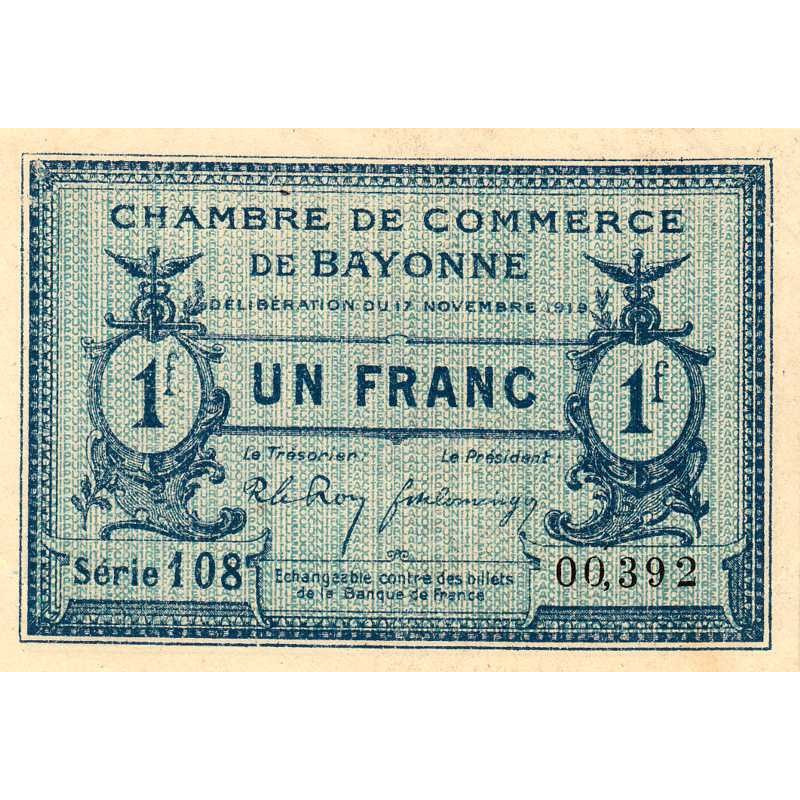 Bayonne - Pirot 21-64 - 1 franc - Série 108 - 17/11/1919 - Etat : SUP+