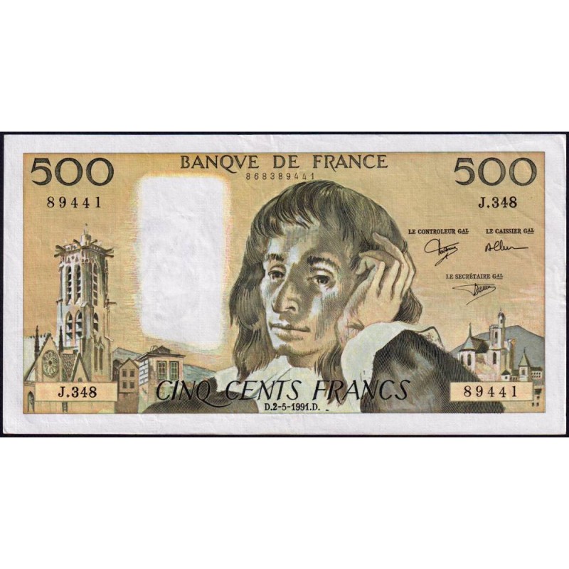 F 71-47 - 02/05/1991 - 500 francs - Pascal - Série J.348 - Etat : TB+