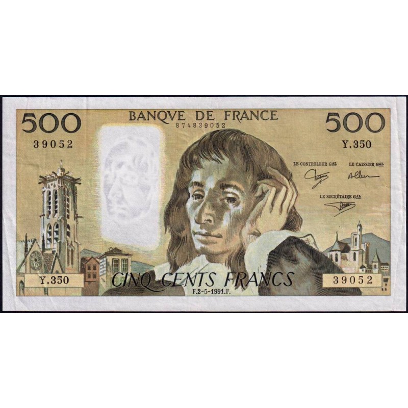 F 71-47 - 02/05/1991 - 500 francs - Pascal - Série Y.350 - Etat : TTB-