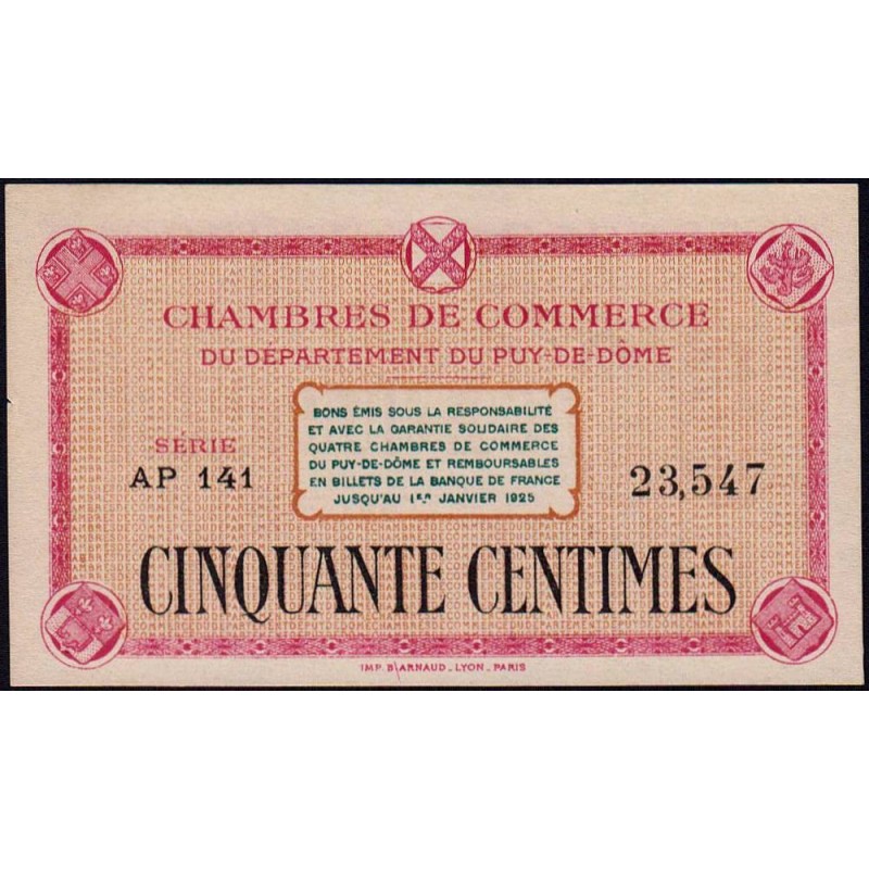 Puy-de-Dôme - Pirot 103-19 - 50 centimes - Série AP 141 - Sans date - Etat : SPL