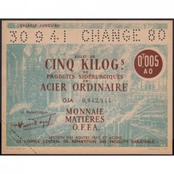 5 kg acier ordinaire - 30/09/1941 - Non endossé - CHANGE 80 - Série OJA - Etat : SPL