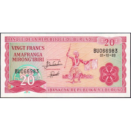 Burundi - Pick 27b_4 - 20 francs - Série BU - 01/10/1989 - Etat : NEUF