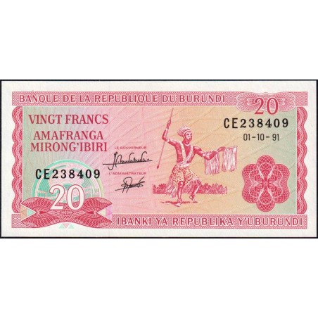 Burundi - Pick 27c_1 - 20 francs - Série CE - 01/10/1991 - Etat : NEUF