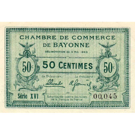 Bayonne - Pirot 21-66 - 50 centimes - Série XVI (16) - 05/05/1920 - Etat : SPL