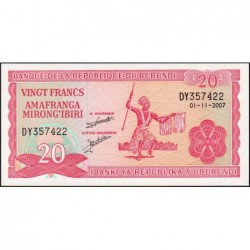 Burundi - Pick 27d_5 - 20 francs - Série DY - 01/11/2007 - Etat : NEUF
