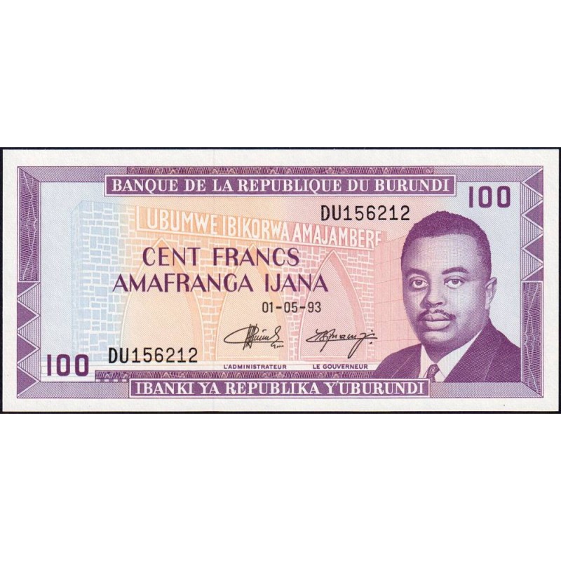 Burundi - Pick 29c_3 - 100 francs - Série DU - 01/05/1993 - Etat : NEUF
