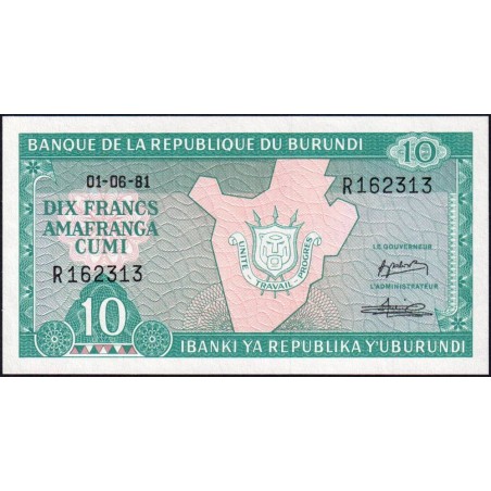 Burundi - Pick 33a_1 - 10 francs - Série R - 01/06/1981 - Etat : NEUF