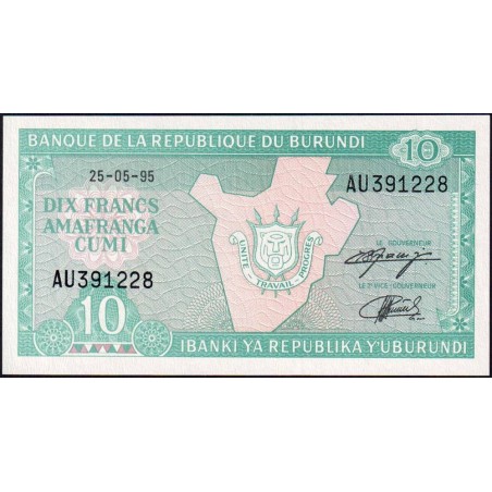 Burundi - Pick 33c - 10 francs - Série AU - 25/05/1995 - Etat : NEUF