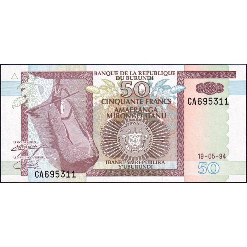 Burundi - Pick 36a - 50 francs - Série CA - 19/05/1994 - Etat : NEUF