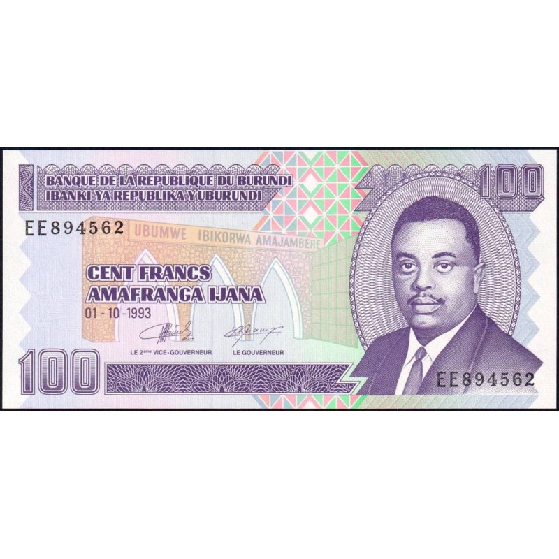 Burundi - Pick 37a - 100 francs - Série EE - 01/10/1993 - Etat : NEUF